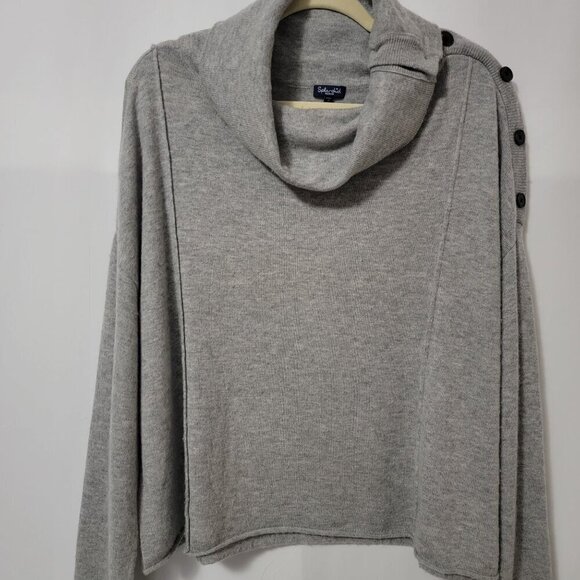 Splendid Wool Blend Cowl Neck Button Side Cozy Gray Pullover Sweater Medium - Picture 4 of 12
